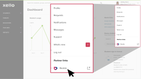Educator account in Xello with the avatar menu open and the cursor clicking Beable under Partner Links.